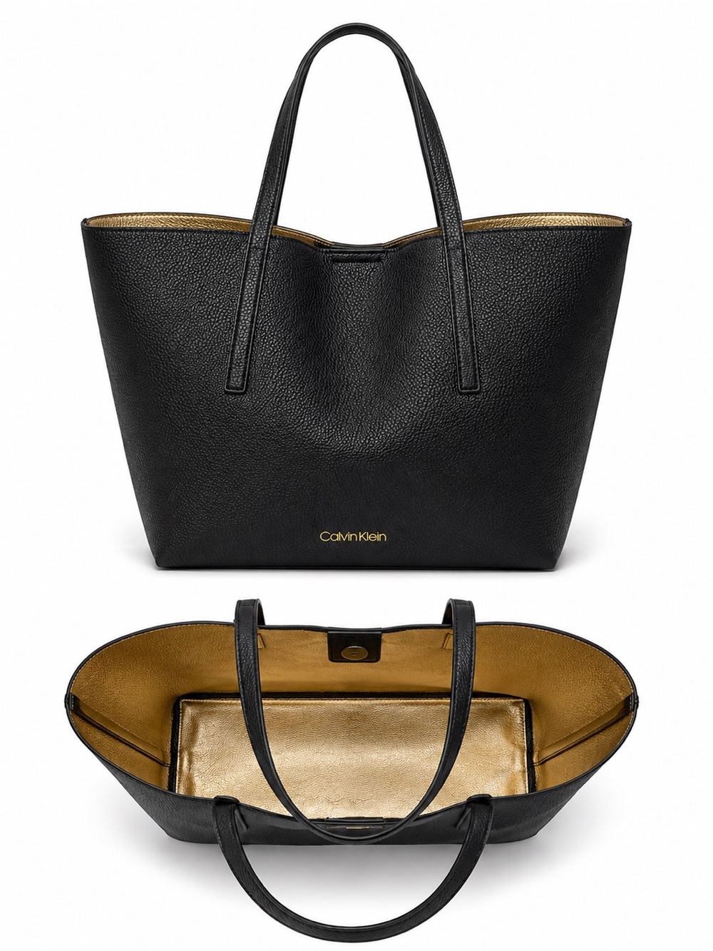 Calvin Klein Black Tote Bag with Gold Interior